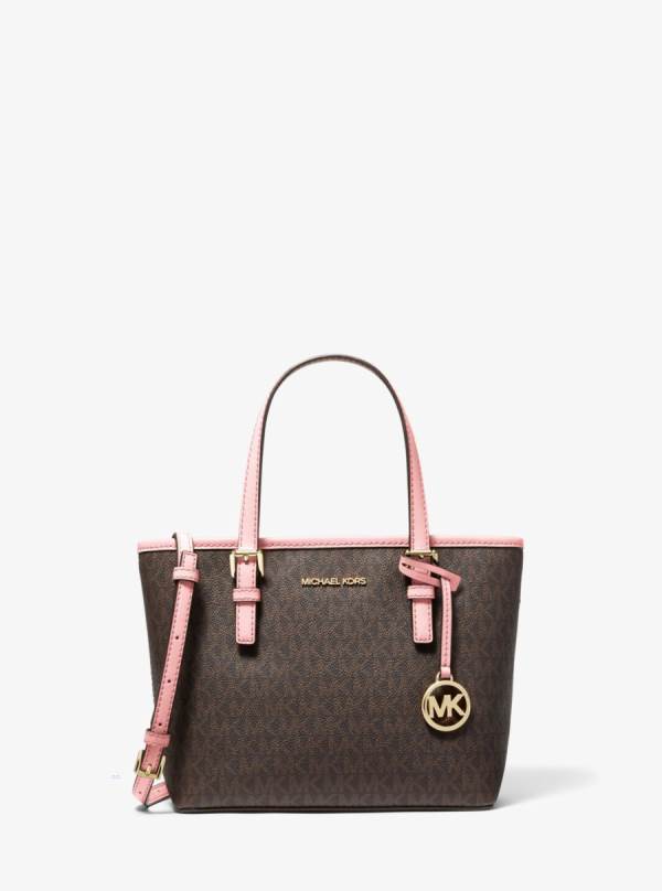 Damske Prenosná Taška Michael Kors Jet Set Travel Extra-Small Logo Top-Zip Ruzove - Kabelky Michael Kors Outlet | DFXEQ-3490